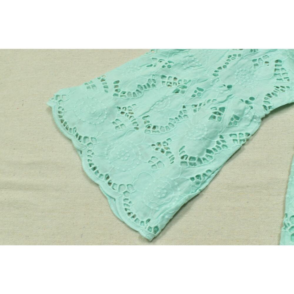 CATO Women's Blue Green Eyelet Off Shoulder Bell Sleeve Top Blouse Size M Cotton - Picture 5 of 8